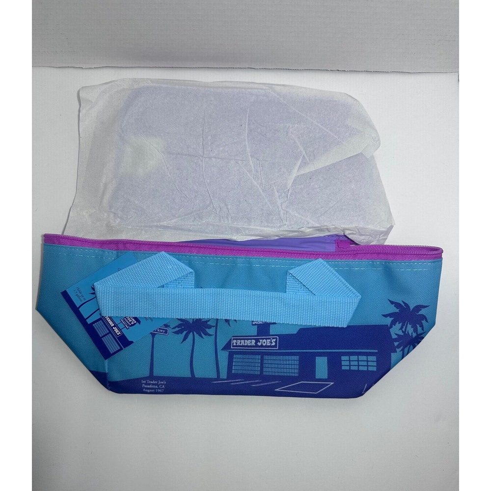 Trader Joes Mini Insulated Bag Teal Blue Magenta Cooler Tote NWT